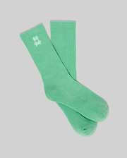 Premium mint green ribbed knit crew socks featuring a small, crisp white embroidered Psycho Bunny skull logo on the outer ankle cuff. Mens New Classic Sport Sock. (1)