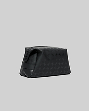 Mens All Over Bunny Toiletry Kit, a sleek black wash bag featuring an all-over tonal Psycho Bunny skull logo pattern and a secure zipper closure.