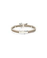 Mens Braided Bunny Pu Bracelet featuring a double-strand light beige braided PU band, silver-toned metal clasp, and a small silver Psycho Bunny skull charm. (2)