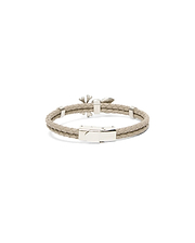 Mens Braided Bunny Pu Bracelet featuring a double-strand light beige braided PU band, silver-toned metal clasp, and a small silver Psycho Bunny skull charm. (2)