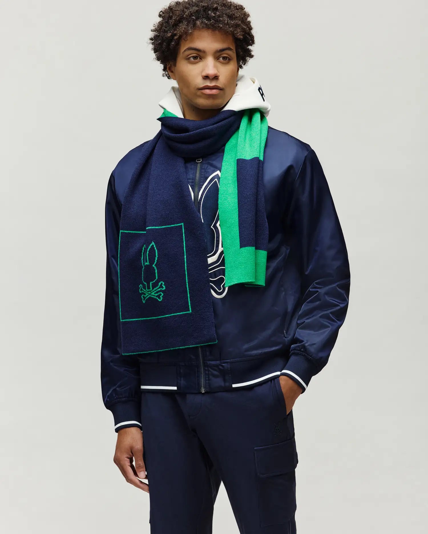 Men's Darian Square Logo Scarf in Green | Psycho Bunny