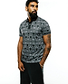 Mens Reeves All Over Bunny Sport Polo, a black and white all-over bunny skull pattern polo shirt with a classic fit, smooth performance fabric, black collar, and white striped cuffs.