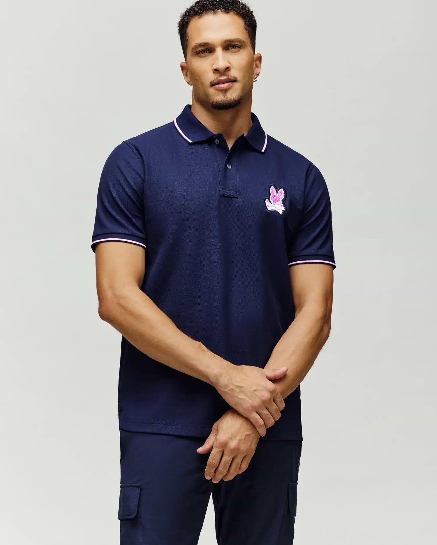 THE SHISHIKUI POLO ネイビー Men's Zal Pique Polo in Blue | Psycho Bunny