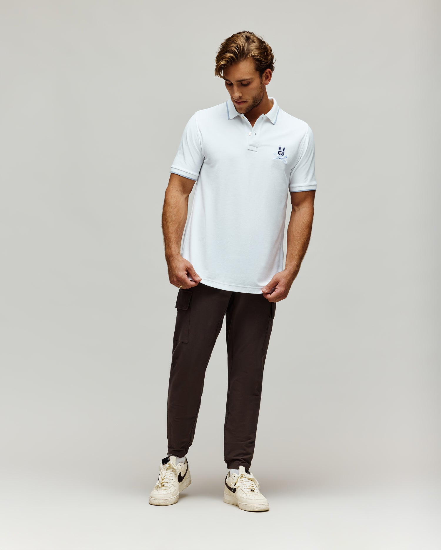 Men's Indigo Bunny Pique Polo in White | Psycho Bunny