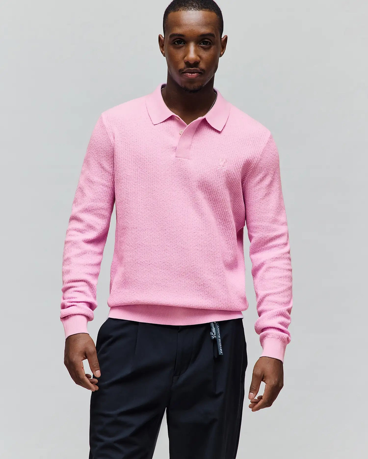 Men's Roman Long Sleeve Knit Polo in Pink | Psycho Bunny