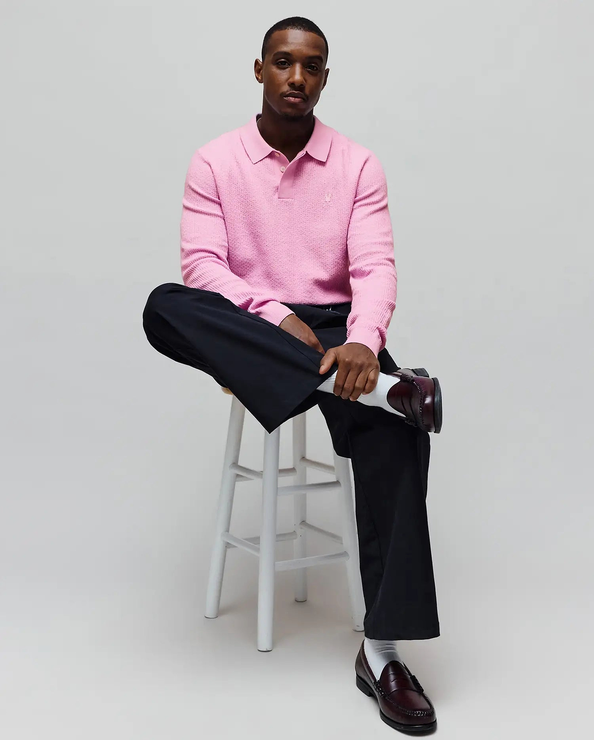 Men's Roman Long Sleeve Knit Polo in Pink | Psycho Bunny