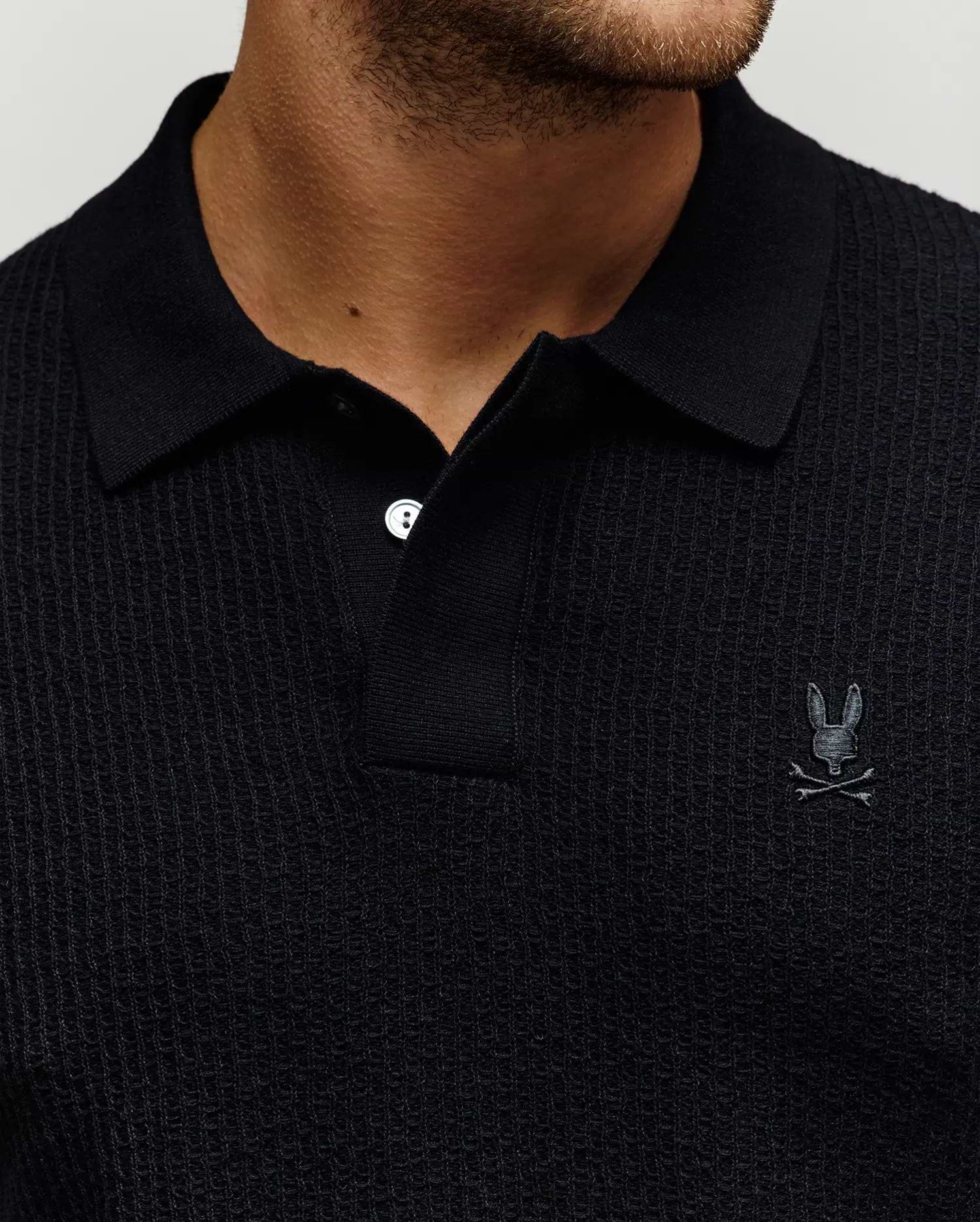 Men's Roman Long Sleeve Knit Polo in Black | Psycho Bunny