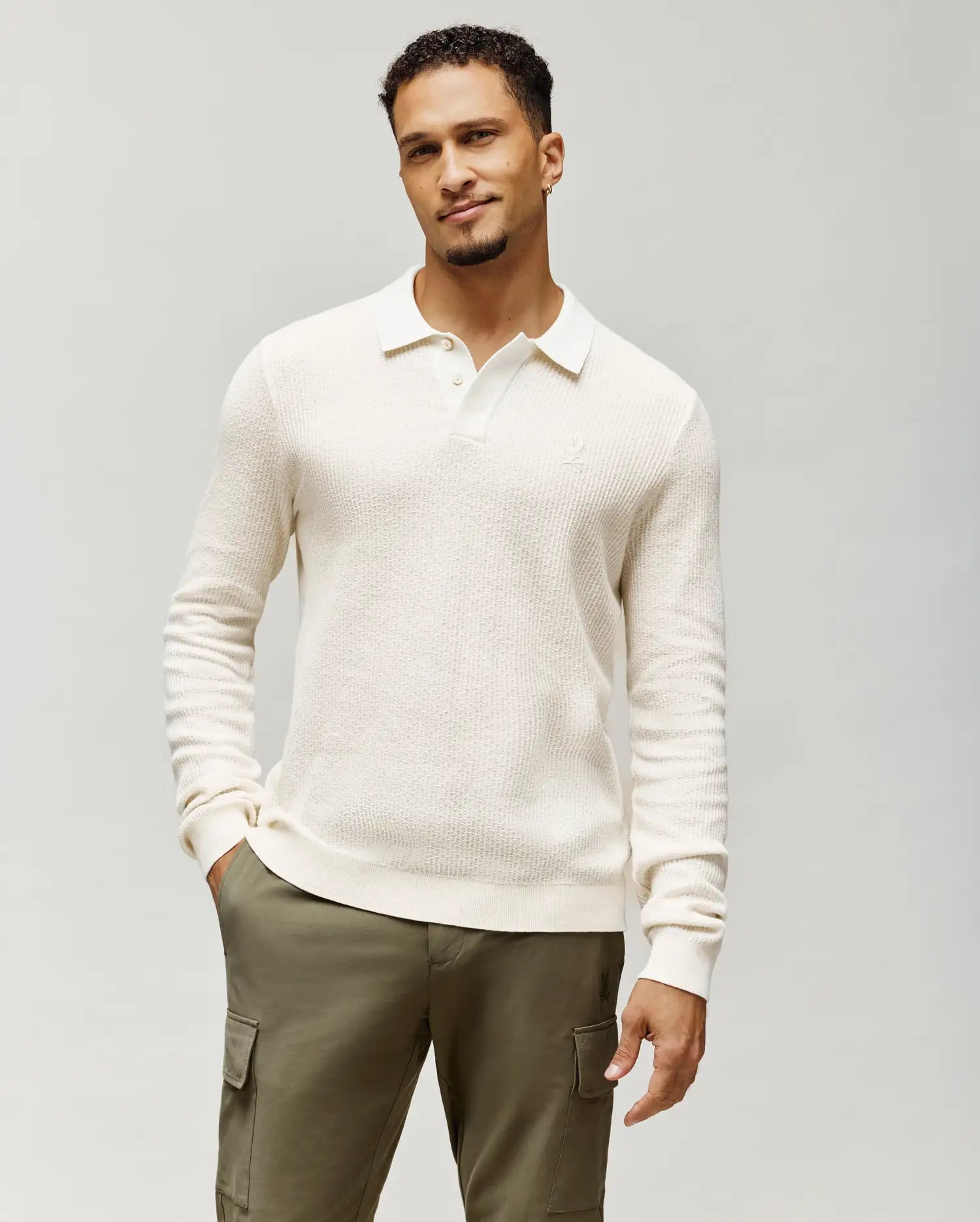 Men's Roman Long Sleeve Knit Polo in Beige | Psycho Bunny