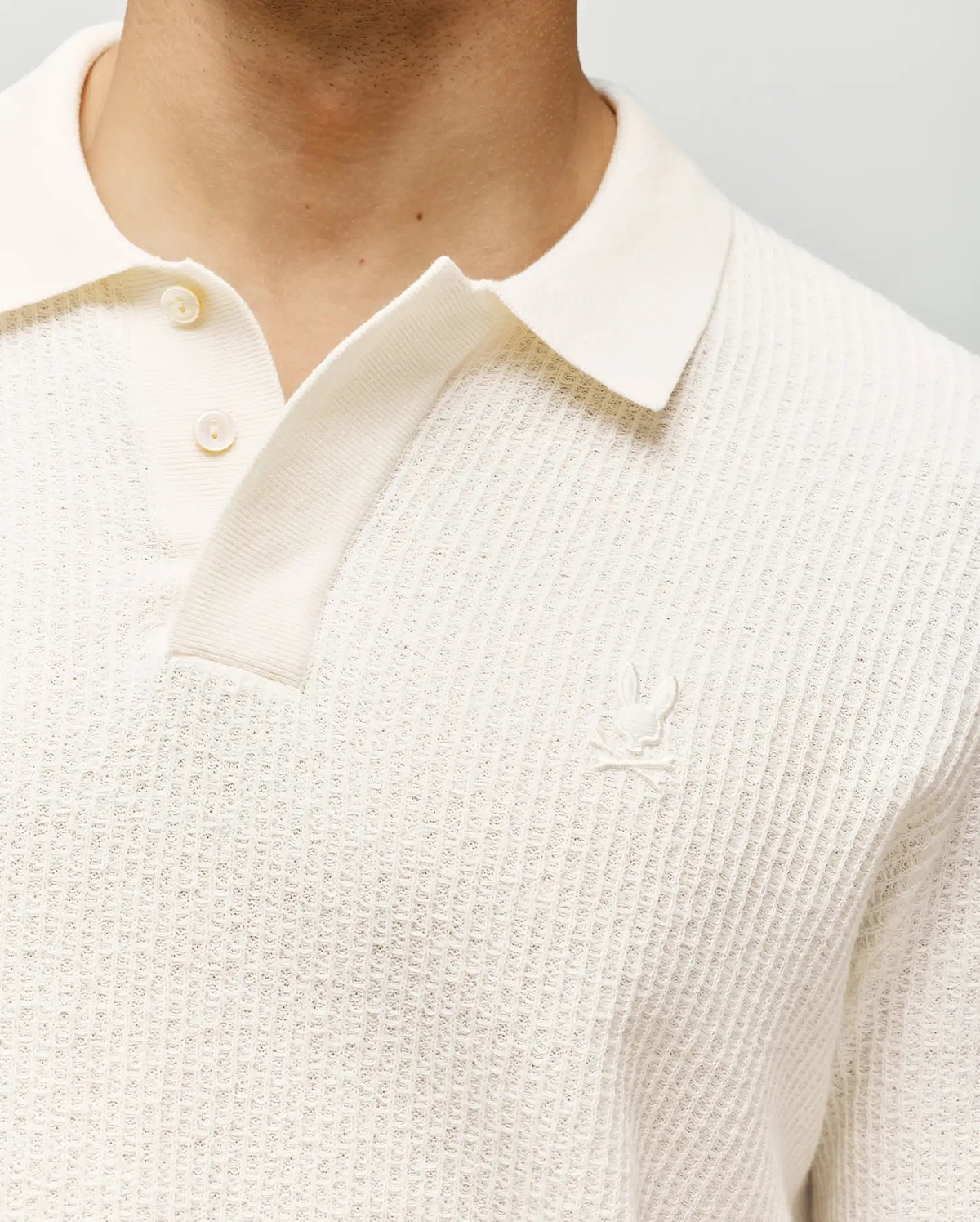 Men's Roman Long Sleeve Knit Polo in Beige | Psycho Bunny