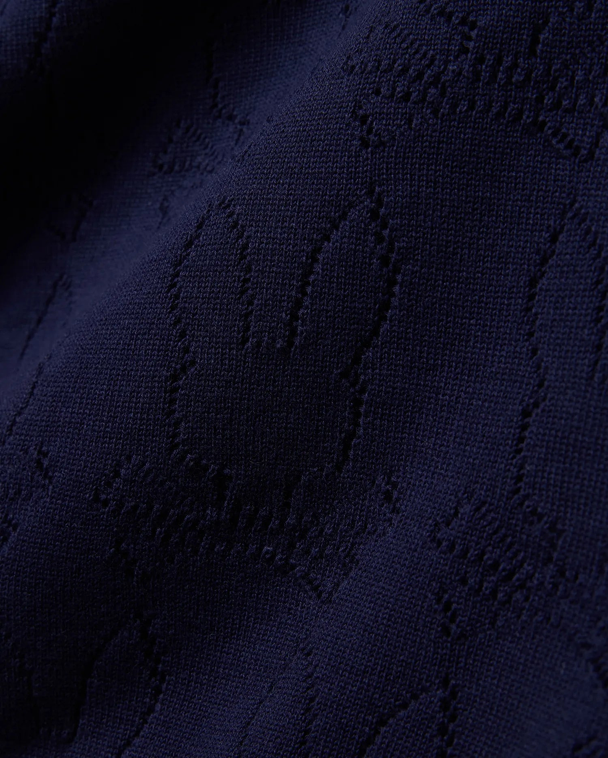 Mens Harold Pointelle All Over Bunny Knit Polo in dark navy, featuring a subtle all-over pointelle knit bunny skull logo pattern on its textured fabric.