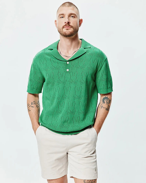 MENS HAROLD POINTELLE ALL OVER BUNNY KNIT POLO view 1