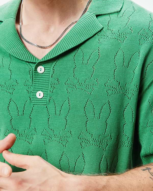 MENS HAROLD POINTELLE ALL OVER BUNNY KNIT POLO view 2