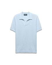 Mens Devon Bubble Stitch Knit Polo, light blue, featuring a classic fit and unique bubble stitch knit texture, with a small embroidered white Psycho Bunny skull logo on the left chest.