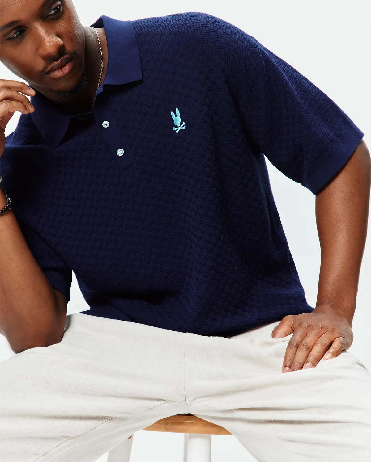 Men's Jace Oversized Knit Polo in Navy | Psycho Bunny