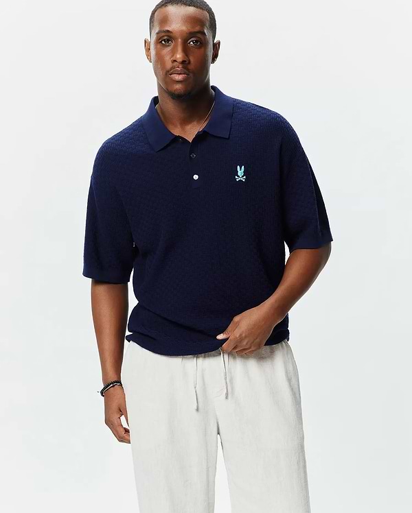 THE SHISHIKUI POLO ネイビー Men's Jace Oversized Knit Polo in Navy | Psycho Bunny