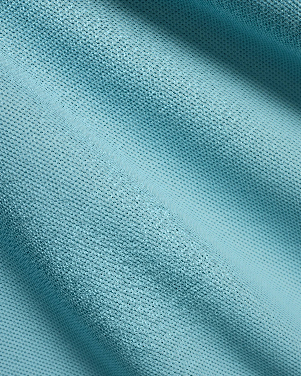Men's Klaus Pique Polo in a serene aqua blue, highlighting the refined, breathable pique fabric texture with gentle folds and shadows, perfect for premium menswear. (6)