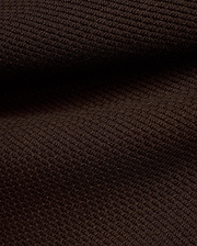 Men's Leroy Longsleeve Knit Polo in rich dark brown, featuring a premium fine knit fabric with a subtle, refined diagonal ribbed texture, characteristic of Psycho Bunny's quality. (6)