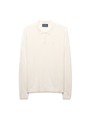 Mens Leroy Long Sleeve Knit Polo in cream, featuring a classic fit, horizontal ribbed knit texture, two-button placket, and a small embroidered Psycho Bunny skull logo on the left chest.