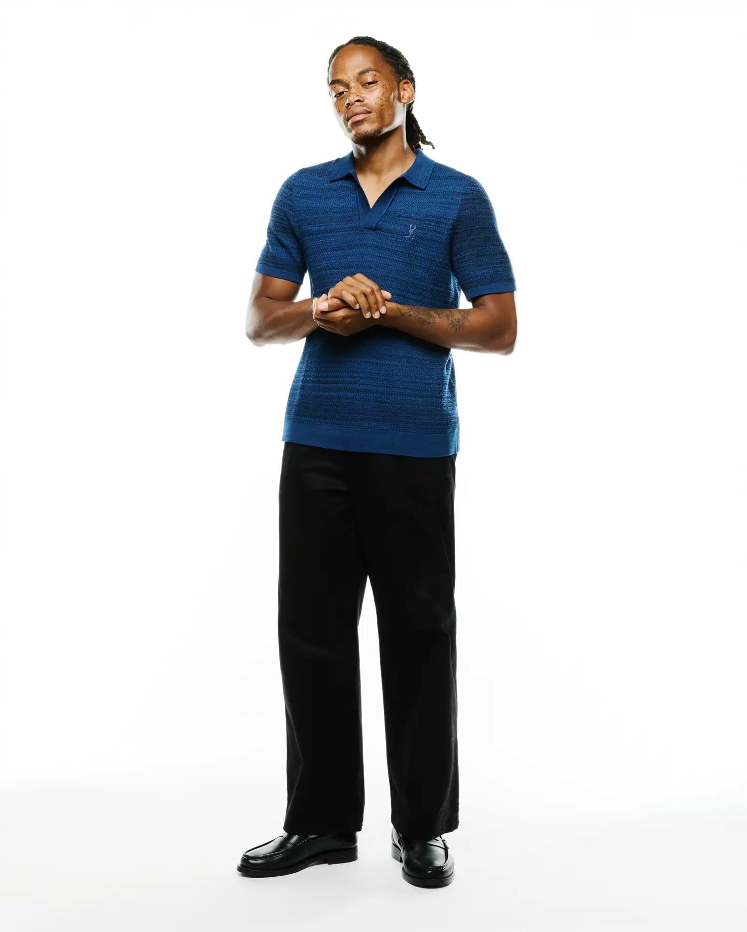 MENS DEVON BRAIDED STITCH KNIT POLO - MT0100401