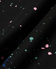 Mens Malcolm Splatter Polo, a premium black pique knit polo featuring a dynamic, all-over paint splatter print in vibrant pink, teal, and blue, embodying refined streetwear style. (6)