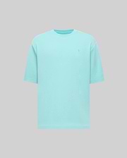 Mens Adam Interlock Tee, a relaxed fit aqua interlock t-shirt featuring a small, tone-on-tone embroidered Psycho Bunny skull logo on the left chest.