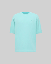 Mens Adam Interlock Tee, a relaxed fit aqua interlock t-shirt featuring a small, tone-on-tone embroidered Psycho Bunny skull logo on the left chest.