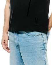 Mens Soren Graphic Tee, black classic fit jersey knit with a subtle vertical graphic and a small tonal embroidered Psycho Bunny skull logo on the left chest. (3)
