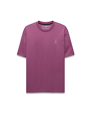 Mens Oscar Relaxed Fit Tee in plum, a smooth jersey knit with a small, tonal embroidered Psycho Bunny skull logo on the left chest.