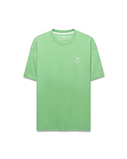 Mens Oscar Relaxed Fit Tee, a premium pastel lime green jersey knit t-shirt with a relaxed fit, showcasing the iconic small white embroidered Psycho Bunny skull logo on the left chest.
