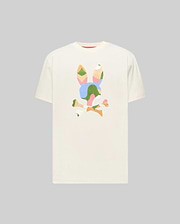 Cream Mens Ara Graphic Tee, classic fit jersey, featuring a large, multi-color abstract Psycho Bunny skull logo on the center chest in green, blue, pink, orange, and yellow.