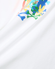 White Mens Tanner Graphic Tee, soft jersey knit, featuring a large multicolor Psycho Bunny skull and crossbones graphic print on the chest.