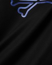 Mens Dayton Graphic Tee in black jersey knit, featuring a large, partial blue-purple gradient Psycho Bunny skull graphic print on the upper left, offering a classic fit. (6)