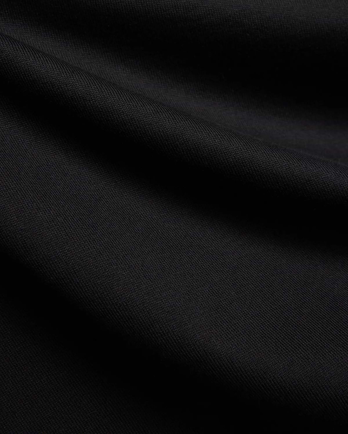 Black MENS DUNCAN RELAXED FIT TEE, a soft, premium jersey knit fabric with subtle folds, emphasizing its comfortable relaxed fit.