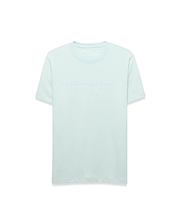 Men's Royce Graphic Tee, a mint green classic fit jersey t-shirt featuring a large tonal embossed Psycho Bunny logo and text centered on the chest. (1)