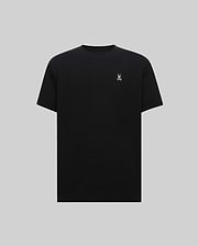 Mens Maxton Waffle Tee, a premium classic fit black waffle knit t-shirt featuring a small, crisp white embroidered Psycho Bunny skull logo on the left chest.