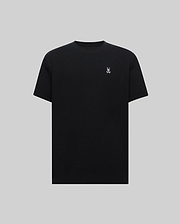 Mens Maxton Waffle Tee, a premium classic fit black waffle knit t-shirt featuring a small, crisp white embroidered Psycho Bunny skull logo on the left chest.