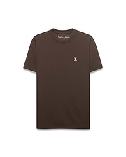 Men's Maxton Waffle Tee, a classic fit dark brown waffle knit t-shirt with a small embroidered white Psycho Bunny skull logo, featuring a pink eye, on the left chest. (4)