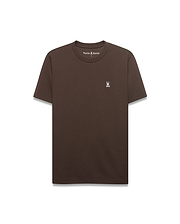 Men's Maxton Waffle Tee, a classic fit dark brown waffle knit t-shirt with a small embroidered white Psycho Bunny skull logo, featuring a pink eye, on the left chest. (4)