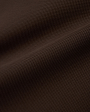 Men's Maxton Waffle Tee in a deep, luxurious dark brown, featuring a prominent and textured waffle knit fabric with subtle folds, highlighting its premium quality. (5)