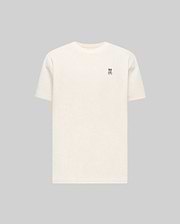 Mens Maxton Waffle Tee in cream, featuring a classic fit and textured waffle knit fabric, with a small embroidered dark blue Psycho Bunny skull logo on the left chest.