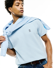 Mens Maxton Waffle Tee in light blue, featuring a classic fit and textured waffle knit fabric, with a small embroidered Psycho Bunny skull logo on the left chest.