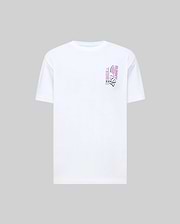 Mens Skull Bunny Graphic Tee, a white classic fit jersey knit t-shirt featuring a vibrant pink and black Skull Bunny graphic print with vertical SKULL BUNNY text on the left chest.