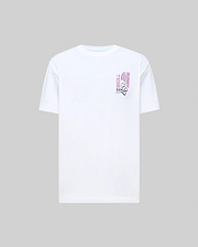 Mens Skull Bunny Graphic Tee, a white classic fit jersey knit t-shirt featuring a vibrant pink and black Skull Bunny graphic print with vertical SKULL BUNNY text on the left chest.