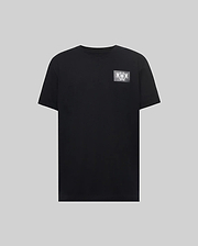 Mens Jarvis Chest Graphic Tee. Black classic fit jersey t-shirt with a small white Psycho Bunny skull and multiple bunny skulls graphic print on the left chest.