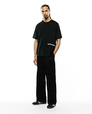 Mens Haiden Relaxed Heavy Weight Tee, black, featuring a relaxed fit and smooth heavy weight jersey fabric, with a white horizontal Psycho Bunny text logo on the left chest.