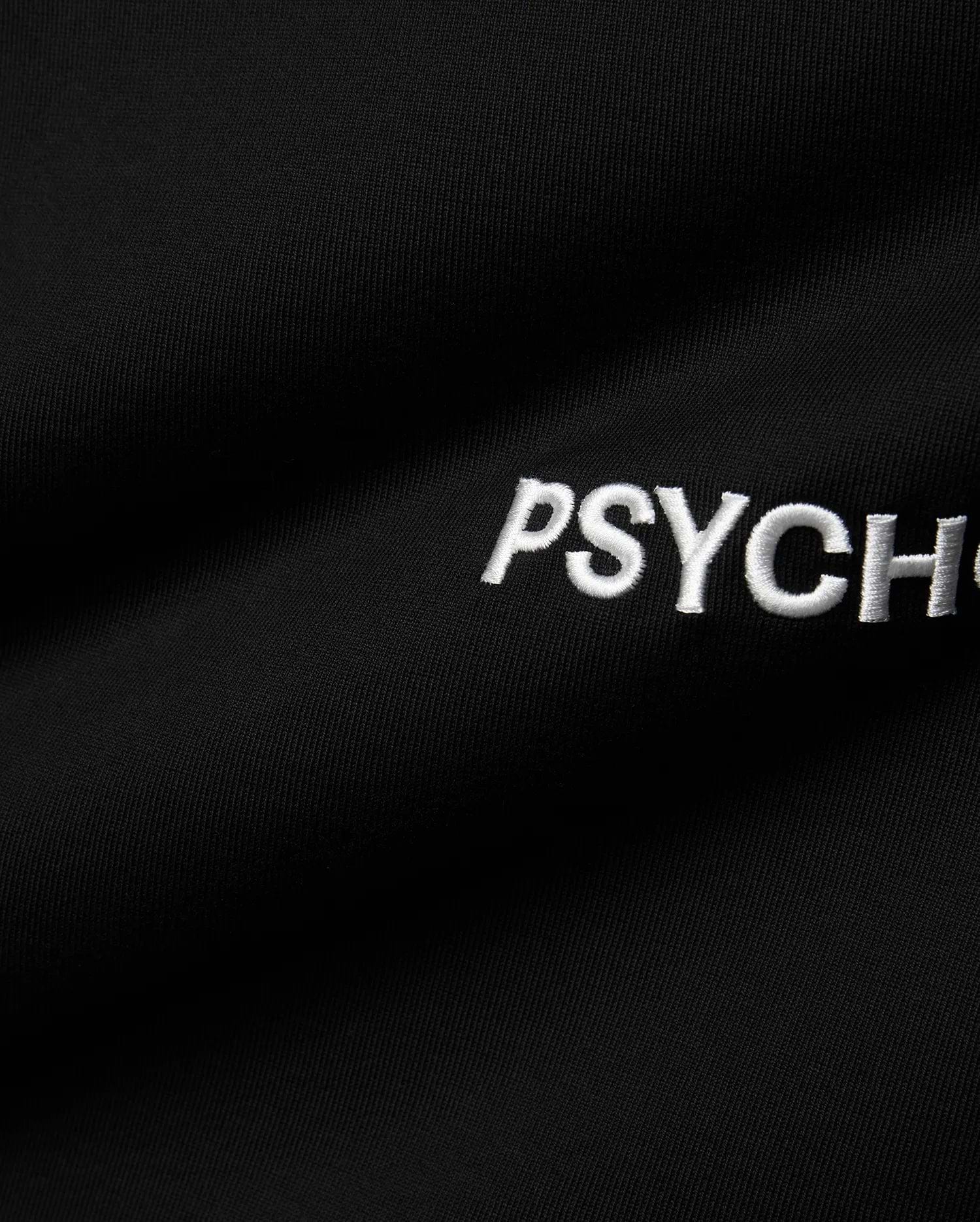 Mens Haiden Relaxed Heavy Weight Tee in black, featuring a visible heavyweight jersey knit texture and white embroidered PSYCH text on the chest.