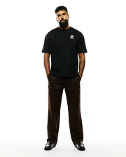 Black MENS JAYDON PIMA COTTON OVERSIZED-FIT TEE, crafted from smooth jersey, featuring a small, embroidered white, red, and black Psycho Bunny skull logo on the left chest.