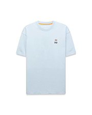 Light blue Mens Jaydon Relaxed Fit Tee in soft jersey, featuring a small embroidered Psycho Bunny skull logo on the left chest and orange neck tape.