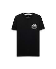 Men's Conan Pima Back Graphic Tee, a classic fit black Pima cotton jersey t-shirt featuring a small white 3D-effect Psycho Bunny text graphic with skull logo on the left chest.