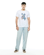 Mens Wes Graphic Tee, a white classic fit jersey t-shirt featuring a large colorful pixelated PSY BNY chest graphic with an integrated small Psycho Bunny skull logo.